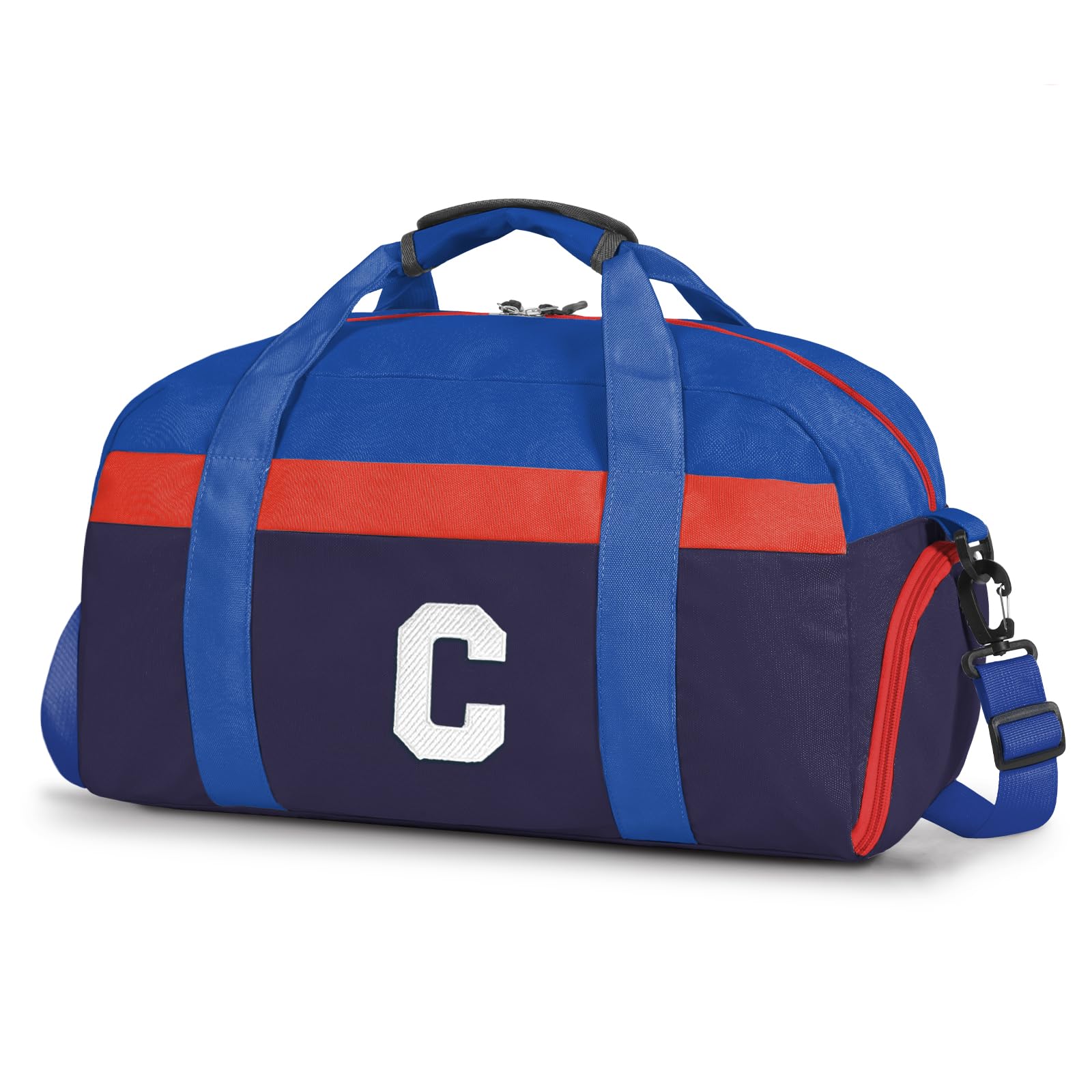 Initial Kids Duffle Bag for Boys or Girls, Kids Overnight Bag with Shoe Compartment, Personalized Weekender bags, Birthday Gifts for Women Boys Girls(Red Blue-LetterC)