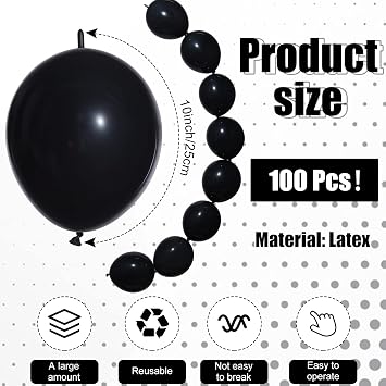 Meanplan 100 Pcs Black Link Balloon Latex, 10 Inch