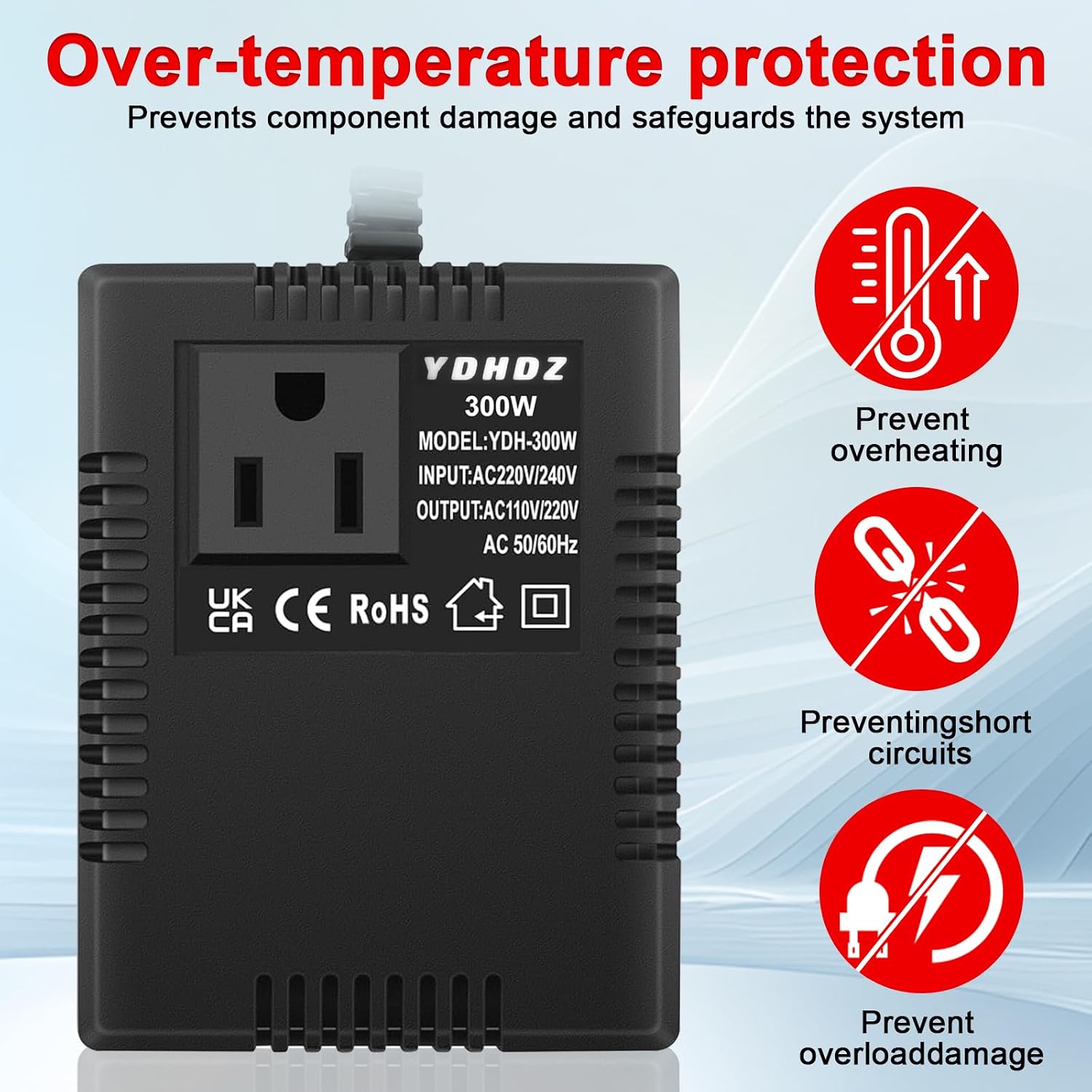 300W Step-Down Voltage Converter – 220V/240V to 110V/120V, UK Plug, Temperature-Protected Adapter for WiFi, POS Machines & Power Banks - 5