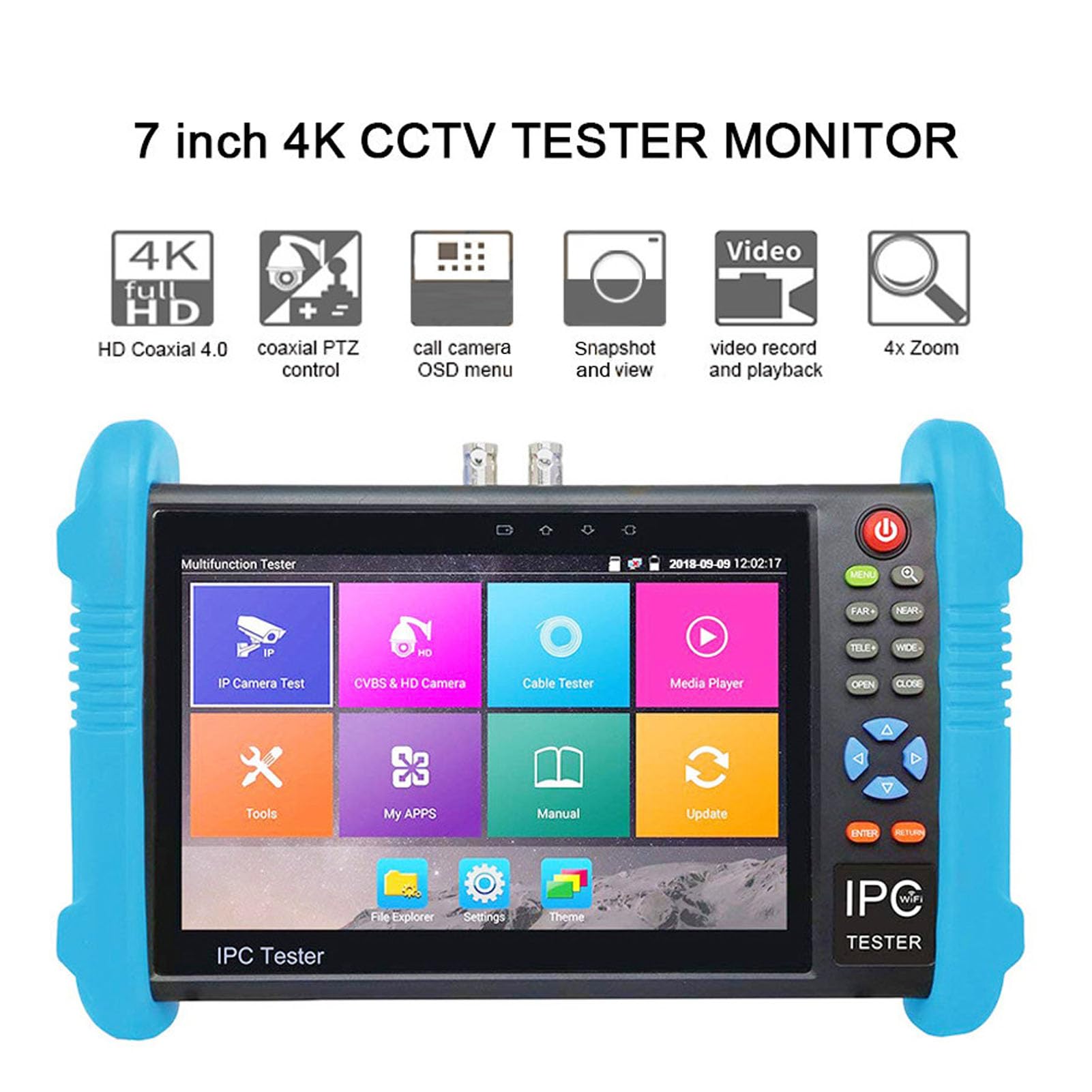 7-Zoll-IPS-Touchscreen-CCTV-Kameratester 4K-CCTV-Kameratester Netzwerk-Videoüberwachungstester 100-240 V mit TVI CVI AHD SDI IP-Kameratest (EU-Stecker)