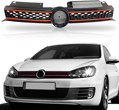 Front Upper Grill Black With Red Trim Grille Compatible With 2010 2011 2012 2013 2014 VW Volkswagen GTI Jetta Golf