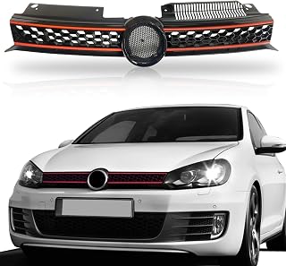 Front Upper Grill Black With Red Trim Grille Compatible With Volkswagen VW GTI Jetta Golf 2010 2011 2012 2013 2014