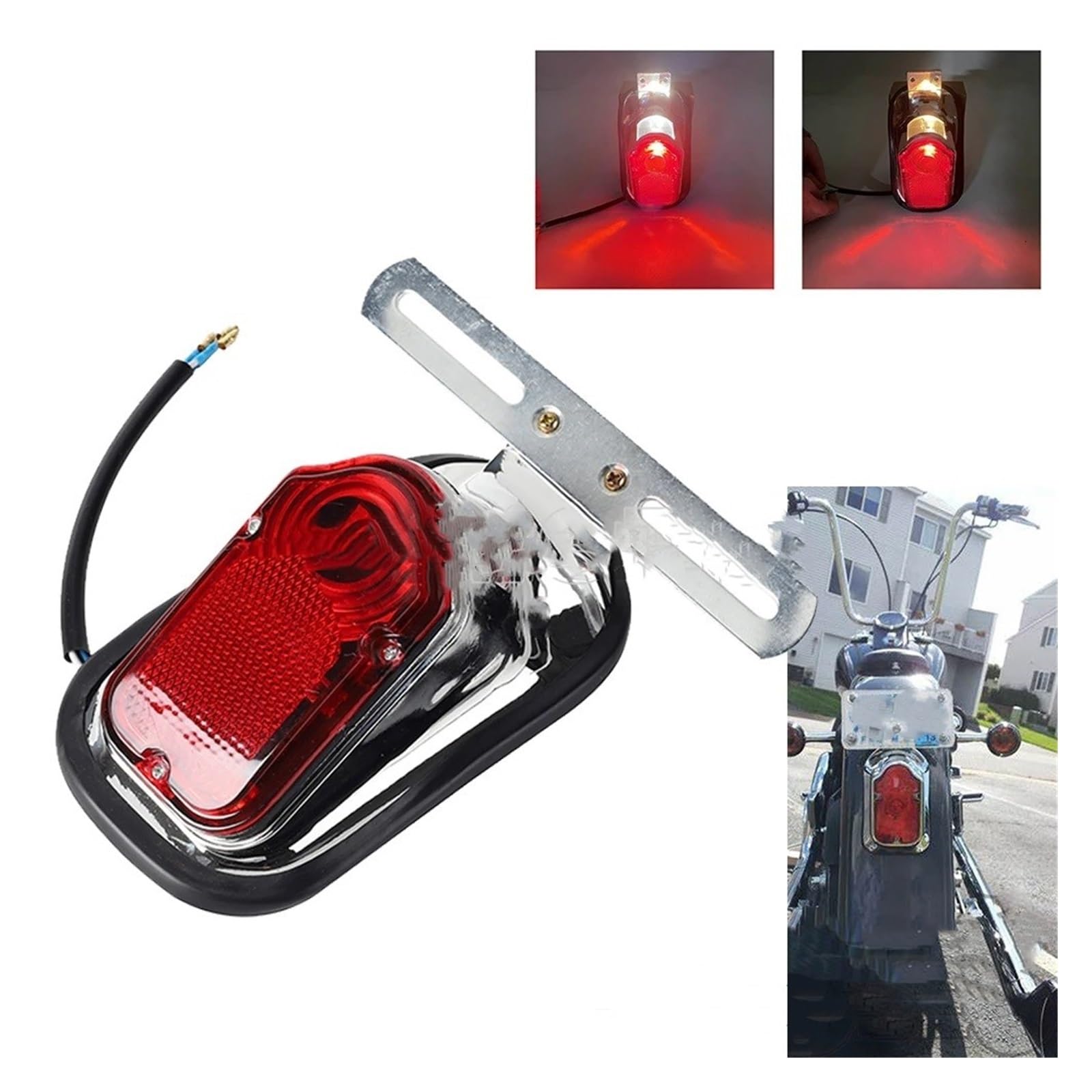 TOTMOX Fanale Posteriore A LED Per Moto, 12 V, In Metallo Nero, Compatibile Con Harley, Compatibile Con Chopper, Compatibile Con Bobber, Compatibile Con Cafe Racer, Impermeabile, Resistente All'usura - 5