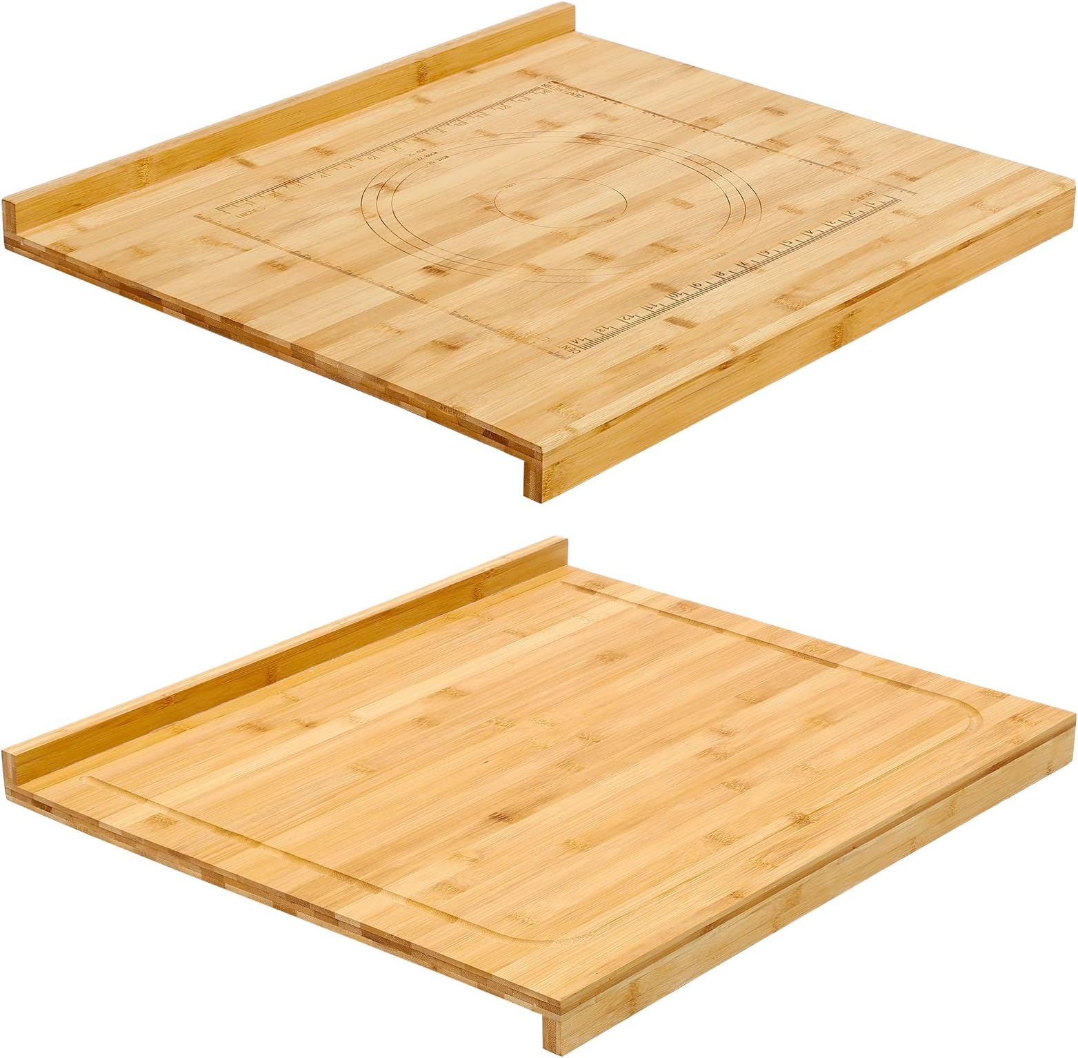 Vesici Reversible Pastry Board with Lip for Rolling Dough Large Wooden Cutting Chopping Kneading Board with Engraved Measurements for Counter Table Top Kitchen(Wood,24 x 22.8 x 1.5 Inch)