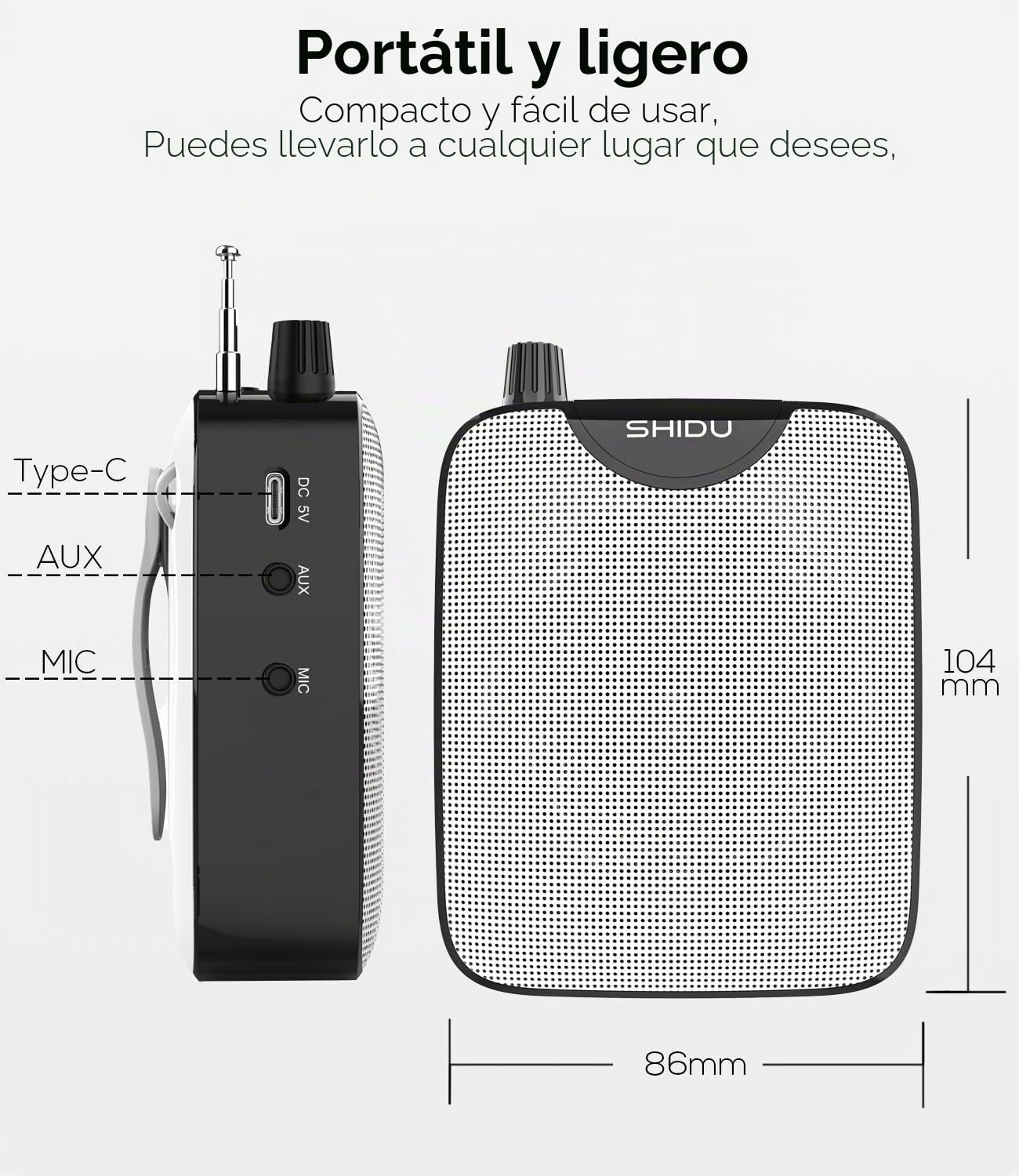 Amplificador de Voz portatil inalambrico con Auriculares de micrófono UHF shidu Recargable Sistema de megafonía amplificadores Voz con Mini Altavoz micrófonos para Profesores formación guía turístico