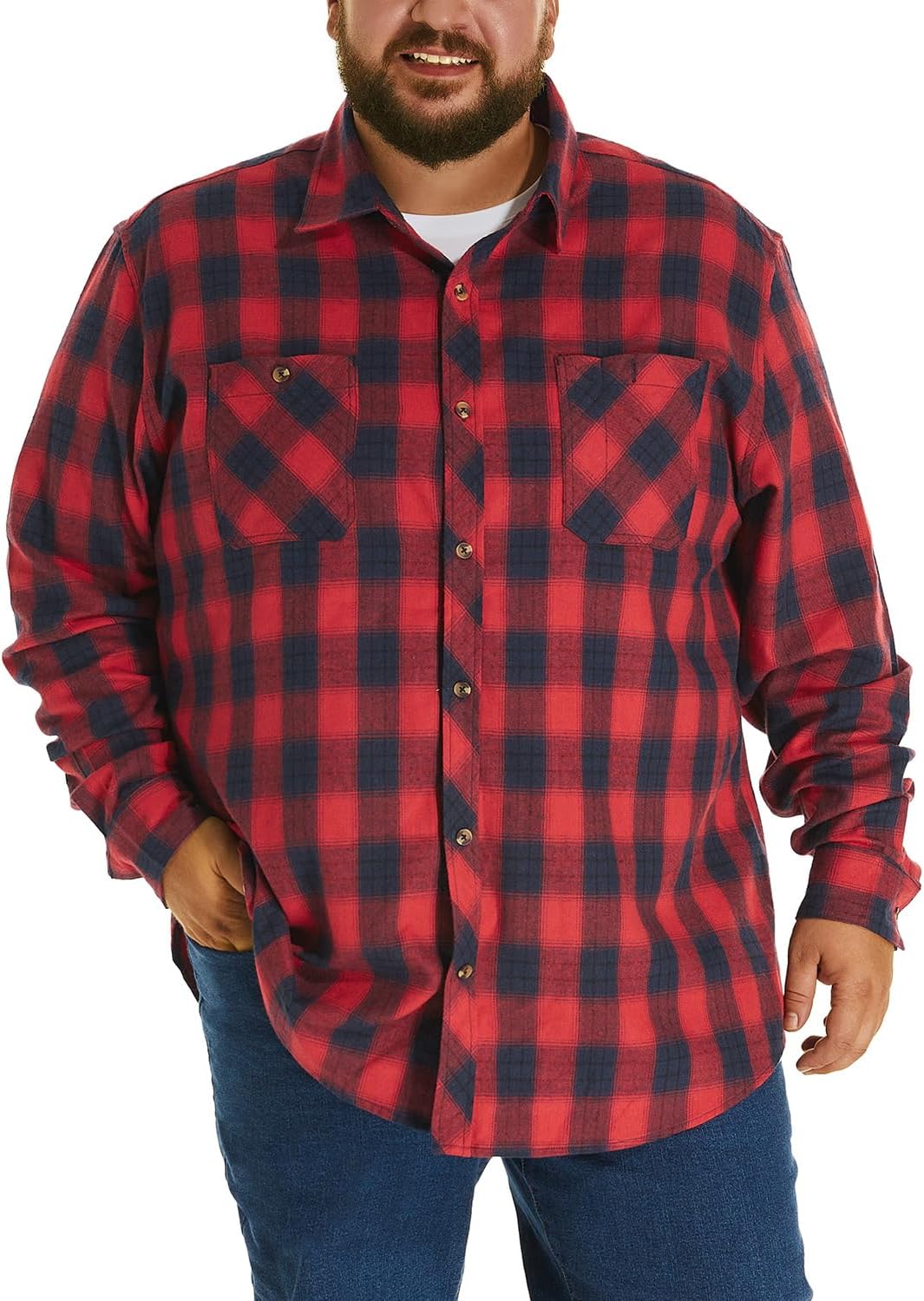 HOdo Big and Tall Mens Thin Flannel Shirt Lightweight Button Down Shirt 2XL to 6XL - Image 6