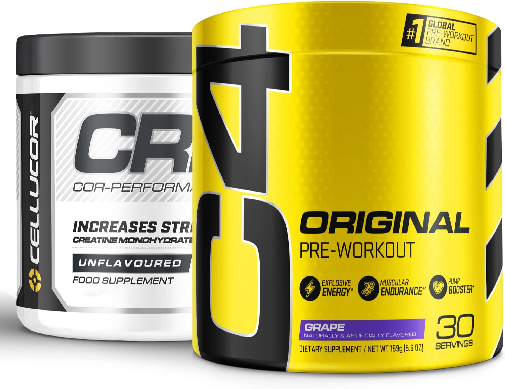 Pre Workout & Creatine Bundle, C4 Original Pre Workout Powder, Grape, 30 Servings + Cor Performance Creatine Powder, 72 Servings