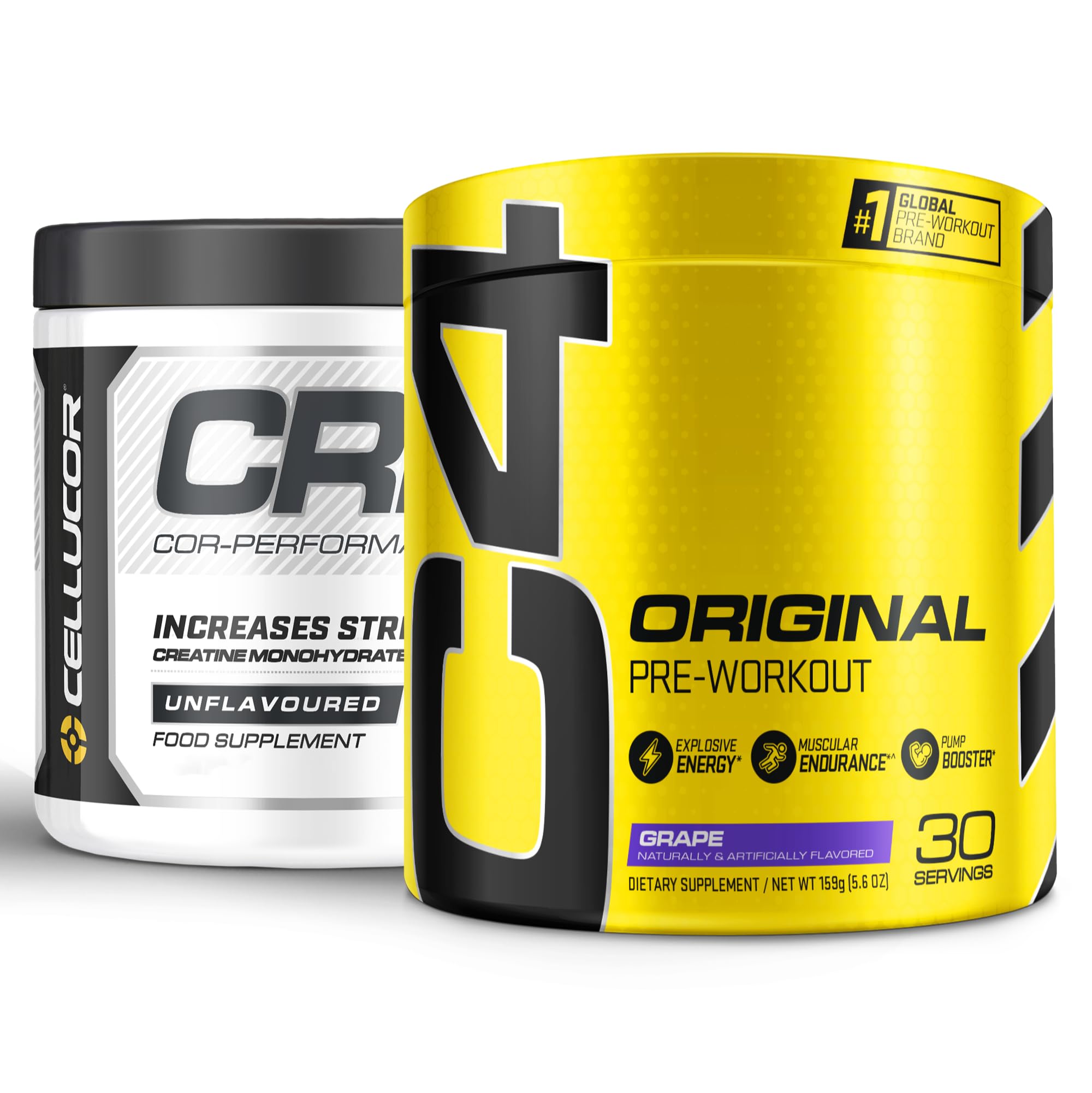 Cellucor Pre Workout & Creatine Bundle, C4 Original Pre Workout Powder, Grape, 30 Servings + Cor Performance Creatine Powder, 72 Servings