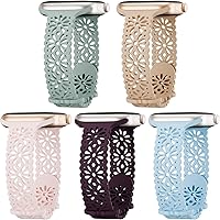 Vista 10 de 5 Pack Slim Lace Silicone Compatible for Apple Watch Band 38mm 40mm 41mm 42mm 44mm 45mm 46mm 49mm, Thin Hollow-out Breathable Strap for iWatch Ultra