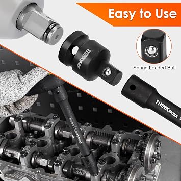 THINKWORK 18 Pieces Impact Swivel Socket Adapter Set, 1/4, 3/8, 1/2 Ratchet Socket Extension Set for Wrench