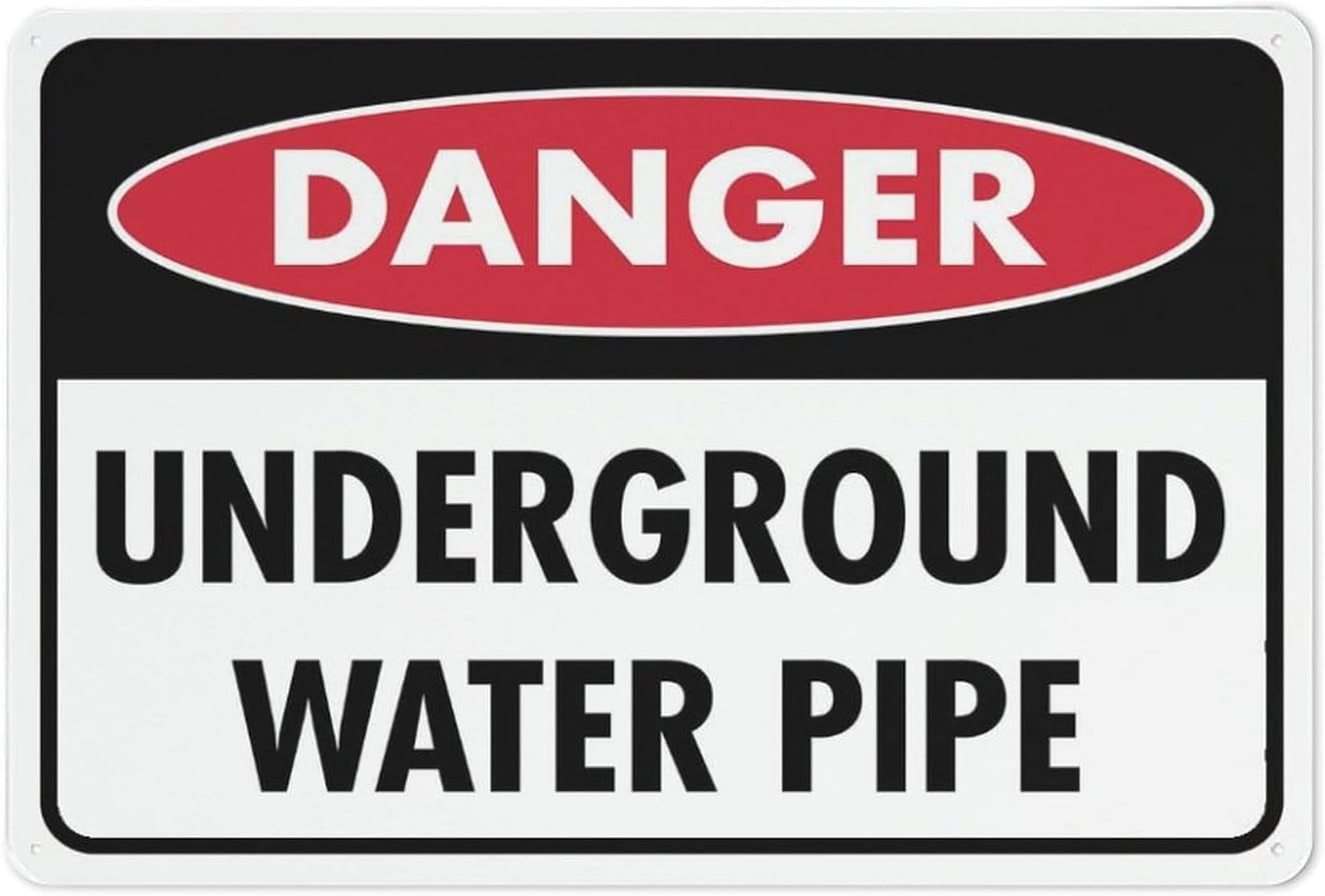 (2-Pack) Metal Tin Sign Danger Underground Water Pipe Sign 8 X 12 Inches Rust Free - Uv Protected, Waterproof, Weatherproof And Fade Resistant - 4 Pre-Drilled Holes
