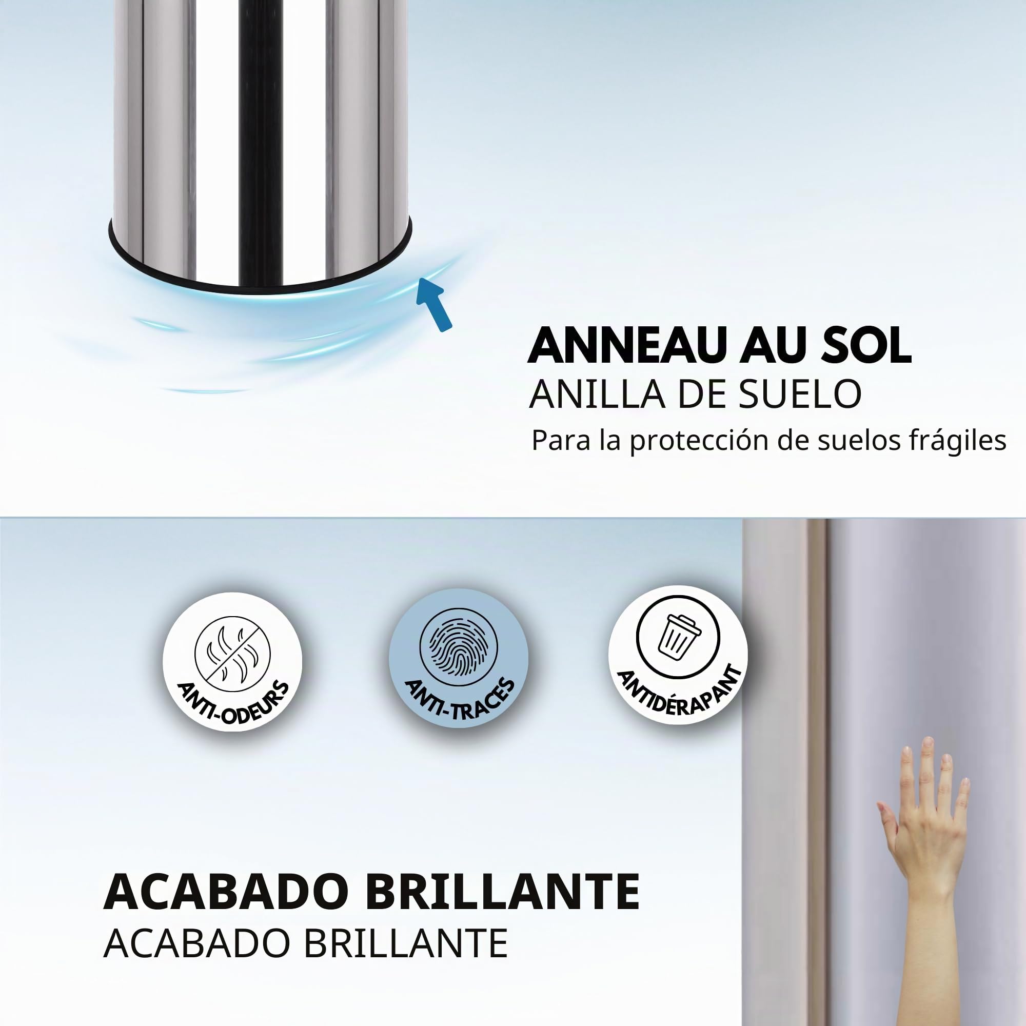Kitchen Move Artic BAT-50LB AS - Cubo de basura con sensor de apertura automático de acero inoxidable, 50 Litros