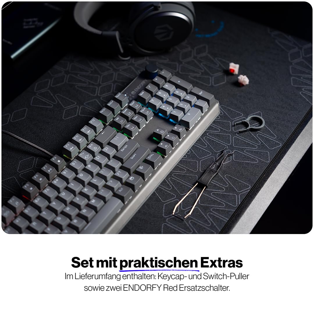 ENDORFY Thock V2 DE, QWERTZ, Red switches by Gateron, hot-swap, Lautstärkeregler, Mute-Funktion, Software, Aluminiumoberteil, programmierbare Makros