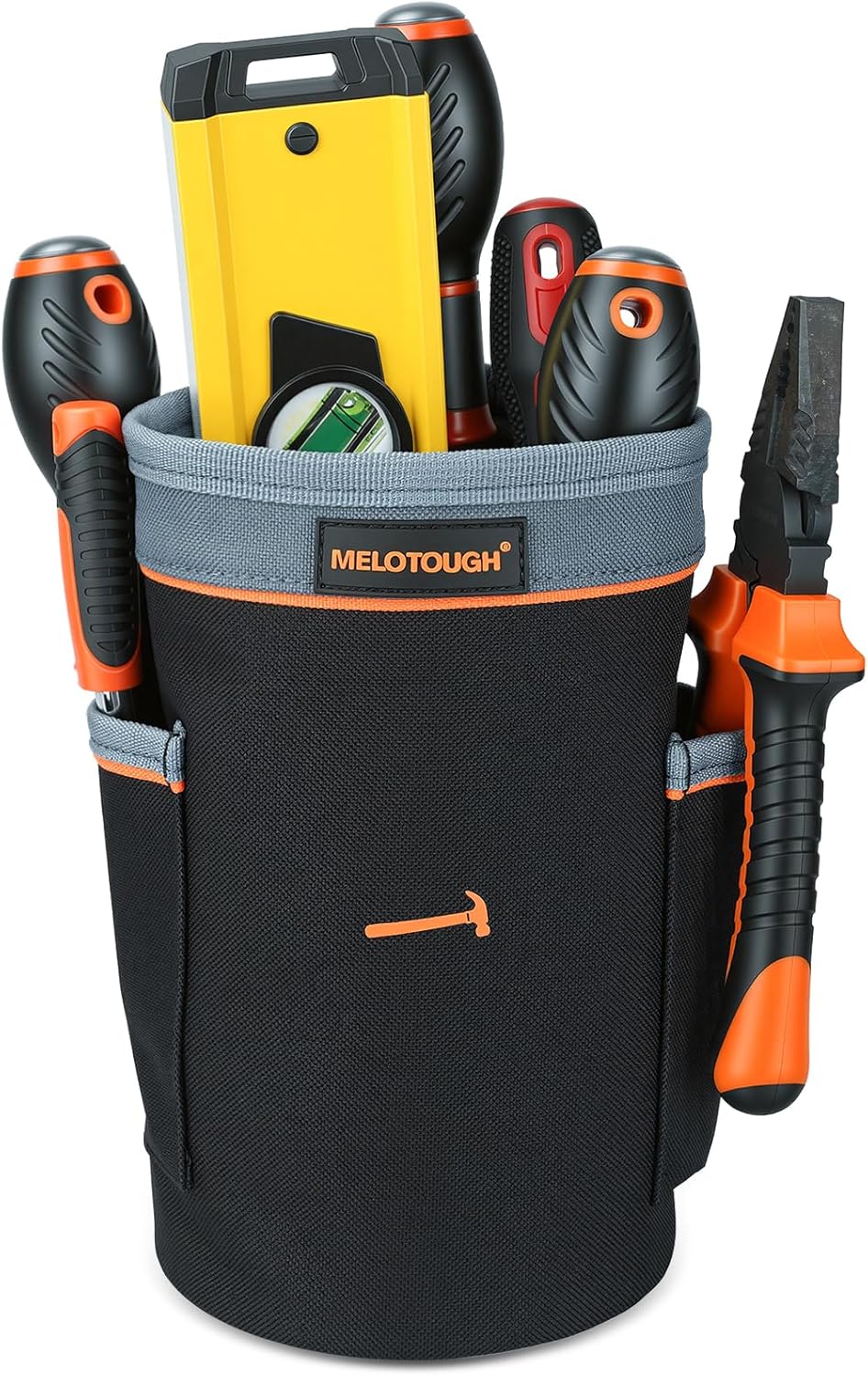 MELOTOUGH Drawstring Tool Pouch - 2 Sizes | Clip-On Nail, Screw & Bolt Bag | Mini 6″ & Deep 8.75″ for Levels/Tools | Hanging Pouch for Carpenter, Electrician, Contractor
