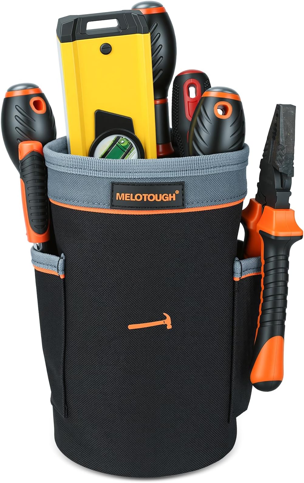 Drawstring Tool Pouch - 2 Sizes | Clip-On Nail, Screw & Bolt Bag | Mini 6″ & Deep 8.75″ for Levels/Tools | Hanging Pouch for Carpenter, Electrician, Contractor
