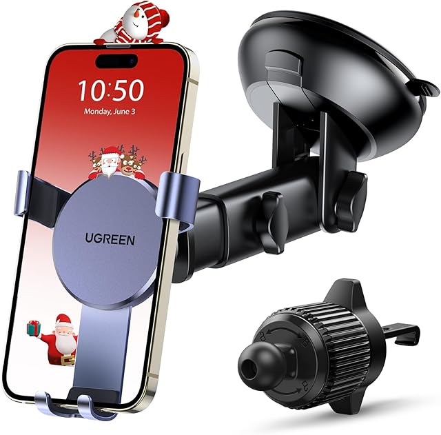 UGREEN Car Phone Holder Mount Gravity [Auto Lock & Release] Windscreen Dashboard Suction Cup Air Vent Mobile Phone Holder for Car Window Cradle Compatible with iPhone 15 14 13 12 11 Pro Max Xs XR X