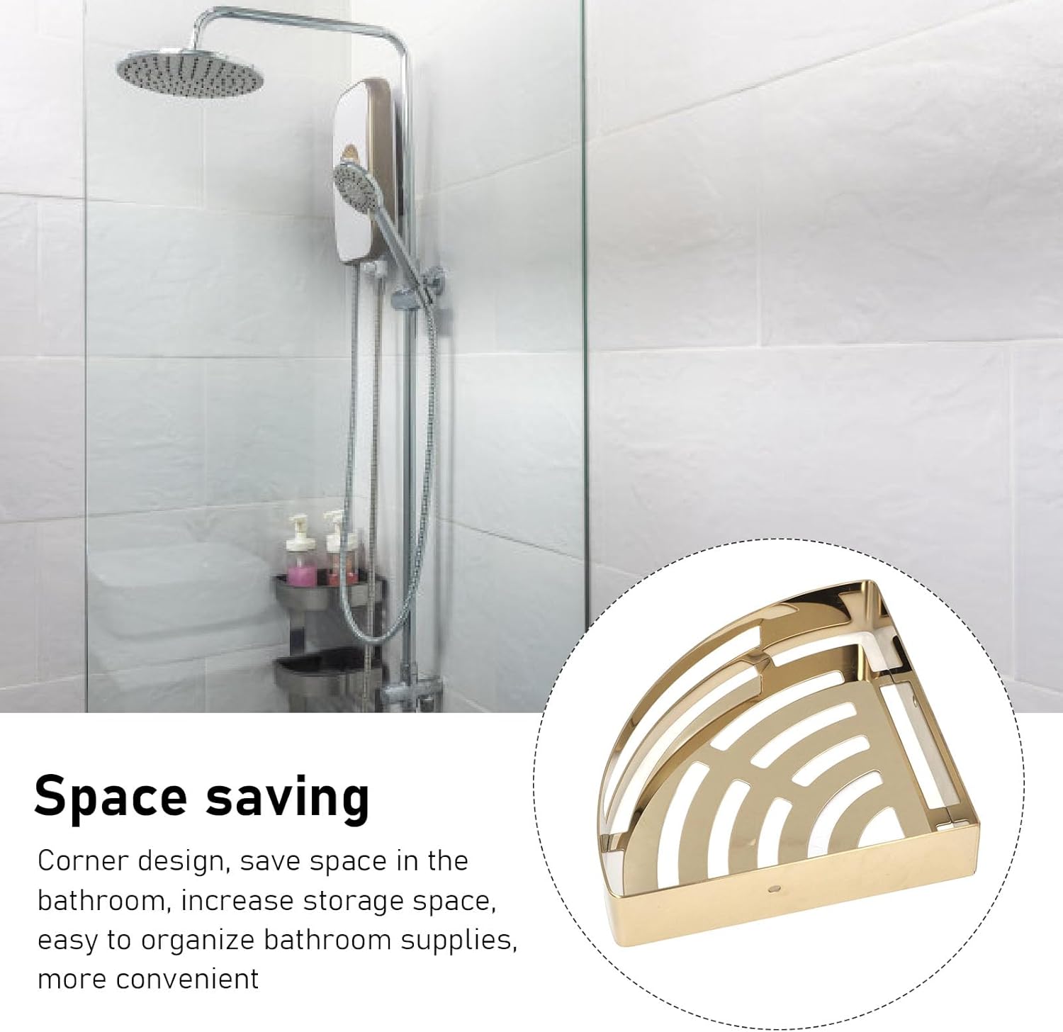 Corner Shower Shelves, Wall Mounted Bathroom Corner Shelf, Stainless Steel Bathroom Shower Organisers, Triangular Storage Shelf Toilet, Dorm, Kitchen (Double Layer)