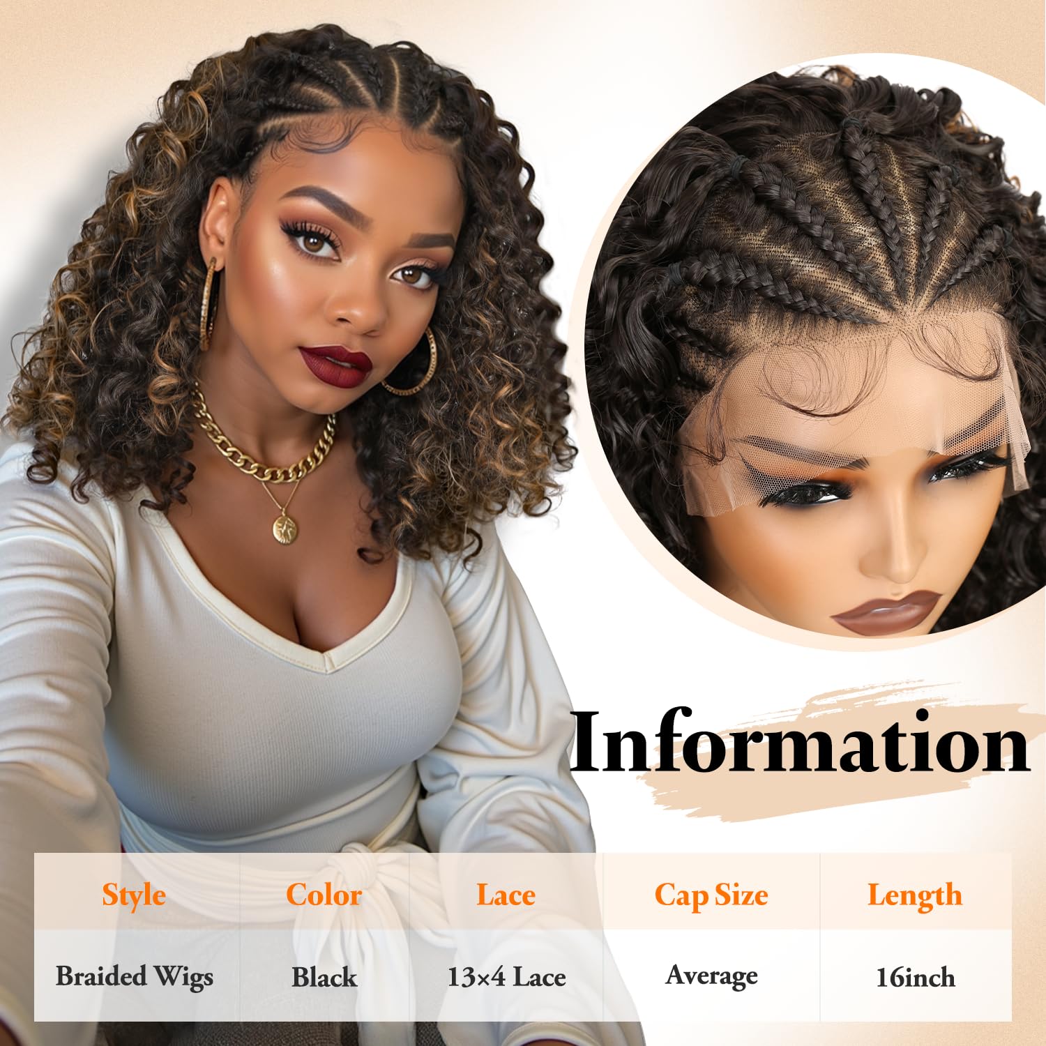 WIGNEE Brown Highlight Short Curly Braided Wigs For Black Women 13x4 Lace Front Wig HD Lace Frontal Wig With Baby Hair Braiding Afro Curly Wig Synthetic Hair Heat Resistant Fiber（4 30，16 Inch）