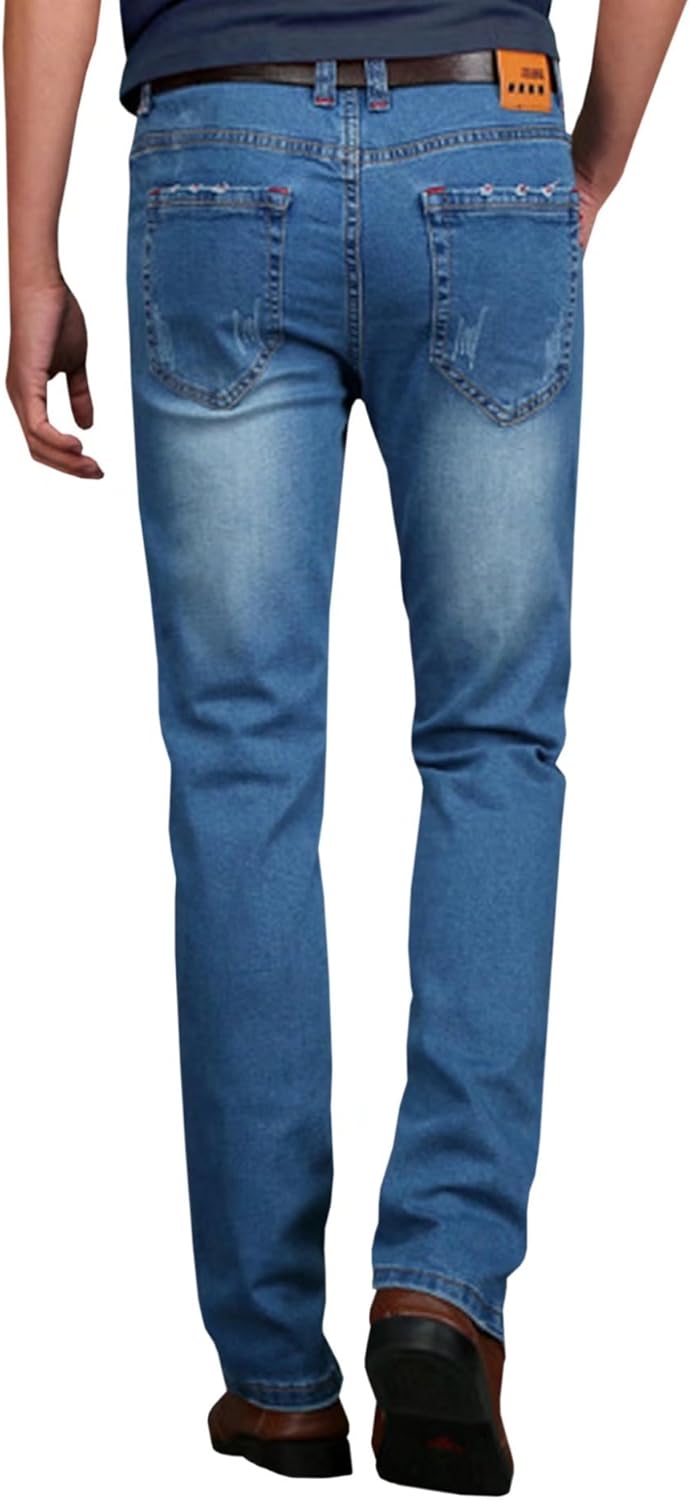 HENGAO Men's Regular Fit Straight Leg Jeans Slim Fit Skinny Stretch Comfort Denim Pants - Image 4