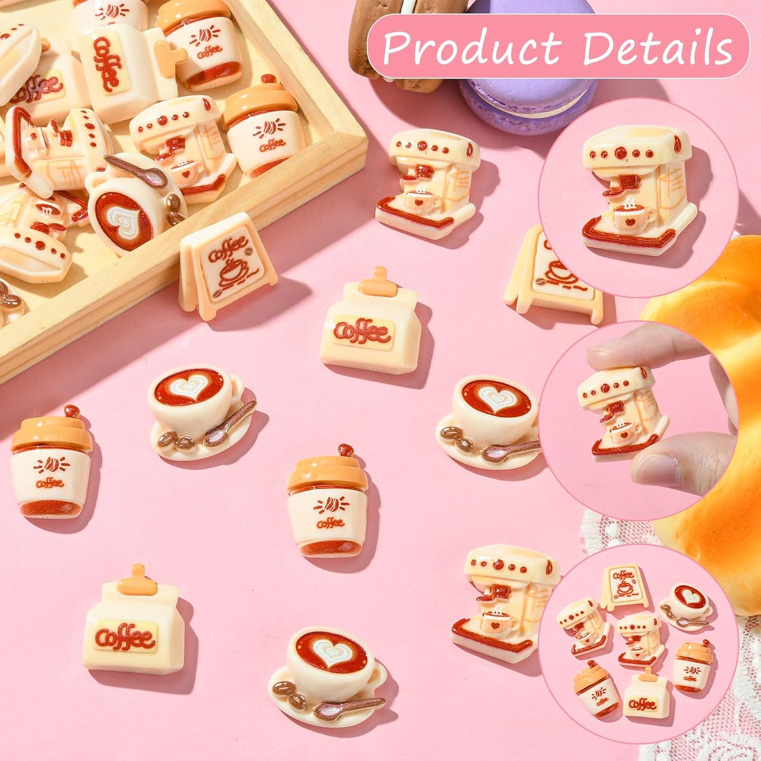 LiQunSweet 50 pcs 5 Styles Coffee Theme Resin Cabochons Coffee Maker Drink Cup No Hole Beads for DIY Jewelry Scrapbooking Embellishments Craft Bags Shoes image 3