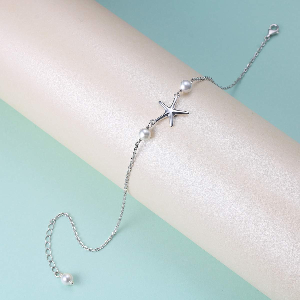 Anklet for Women S925 Sterling Silver Adjustable Foot Evil Eye Starfish Heart Bead Butterfly Celtic Knot Cross Multilayer Layered Ankle Bracelet Jewelry