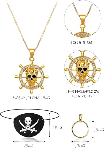 Miniatura 3 de Juego de 5 accesorios para disfraz de capitán pirata, parche de ojo de pirata, banda grande, diadema, collar y aretes para mujeres y hombres