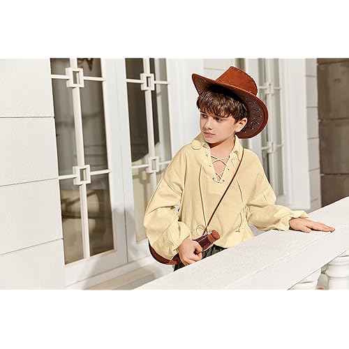 Kids Medieval Pirate Cosplay Costume Shirt Ankle Pants Scottish Top Trouser