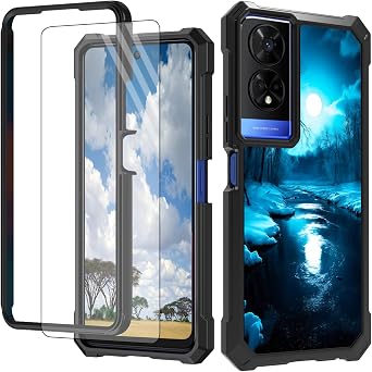 for TCL 50 XE 5G Phone Case for TCL 50 XE 5G Case with Screen Protector Hard PC + Soft TPU Shock Proof Protective Phone Case for TCL 50 XE 5G T614D 6.6 inch 2024 - Blue Forest Moon