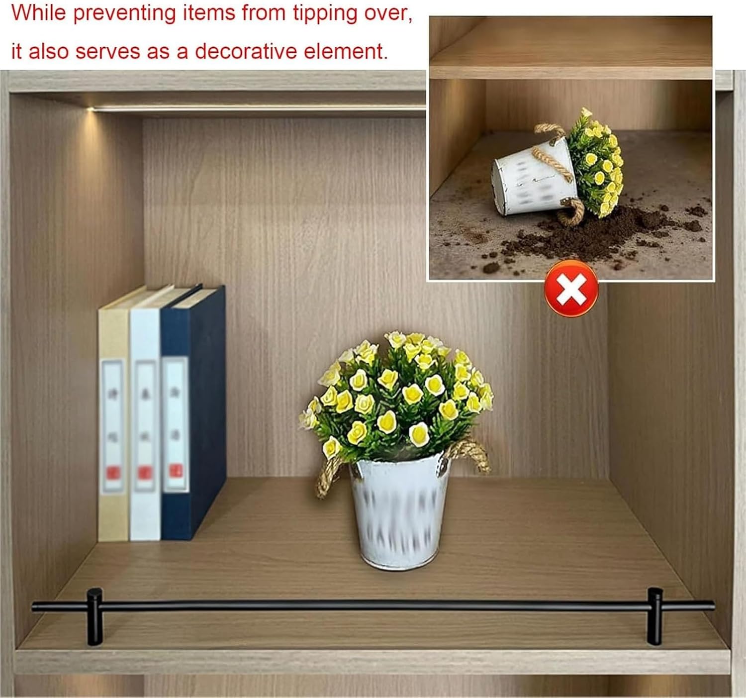 2 4 6 8 10 Pack Metal Shelf Guard Rail Decorative, 38 36 30 28 24 20 16 14 12 10 8 Inch Anti-Fall Fence Set Enclosure, for Bookshelf, Shoe Racks, Kitchen Cabinets(10 Pack,19 in/48 cm)