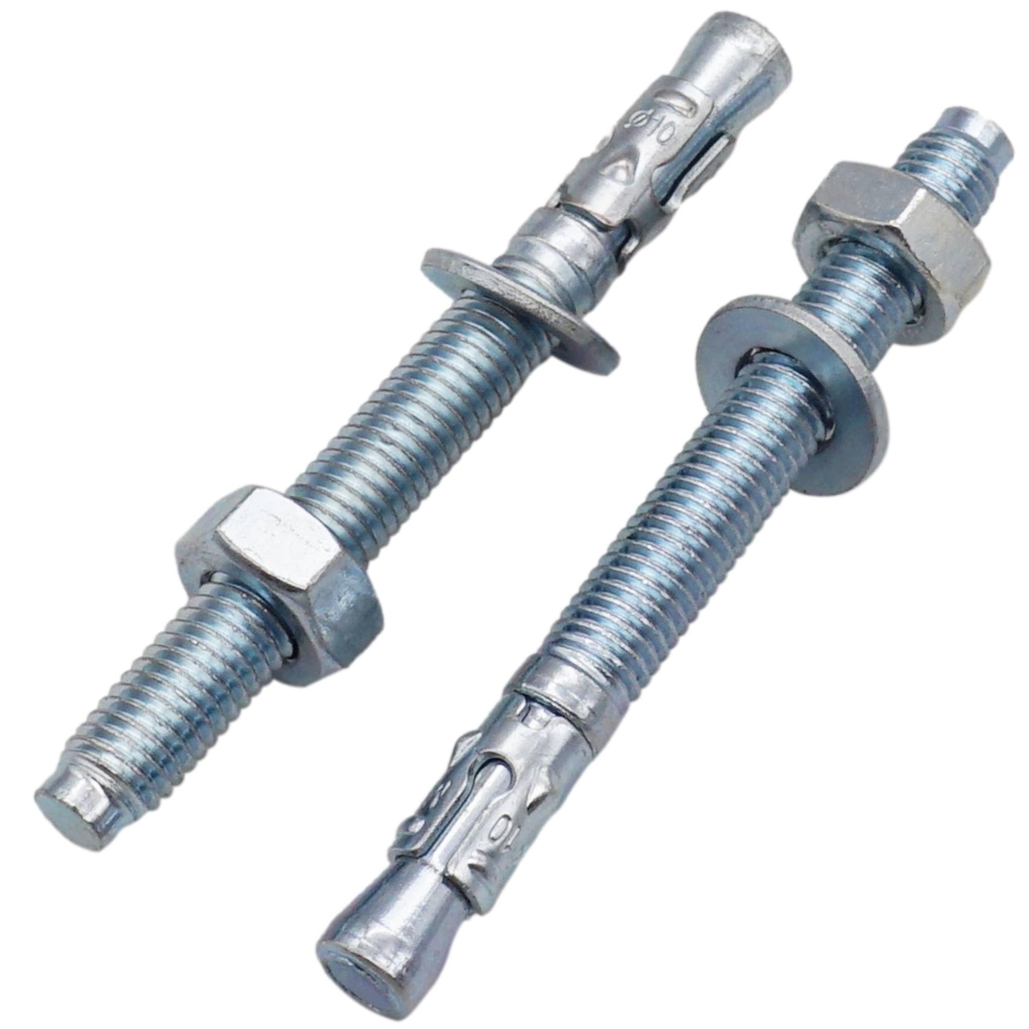 Skir'co (4 Pcs) Zinc Plated Wedge Anchors M10 X 100 Mm, Metal Dowels, Anchor Bolt, Masonry Anchors, Concrete Anchor