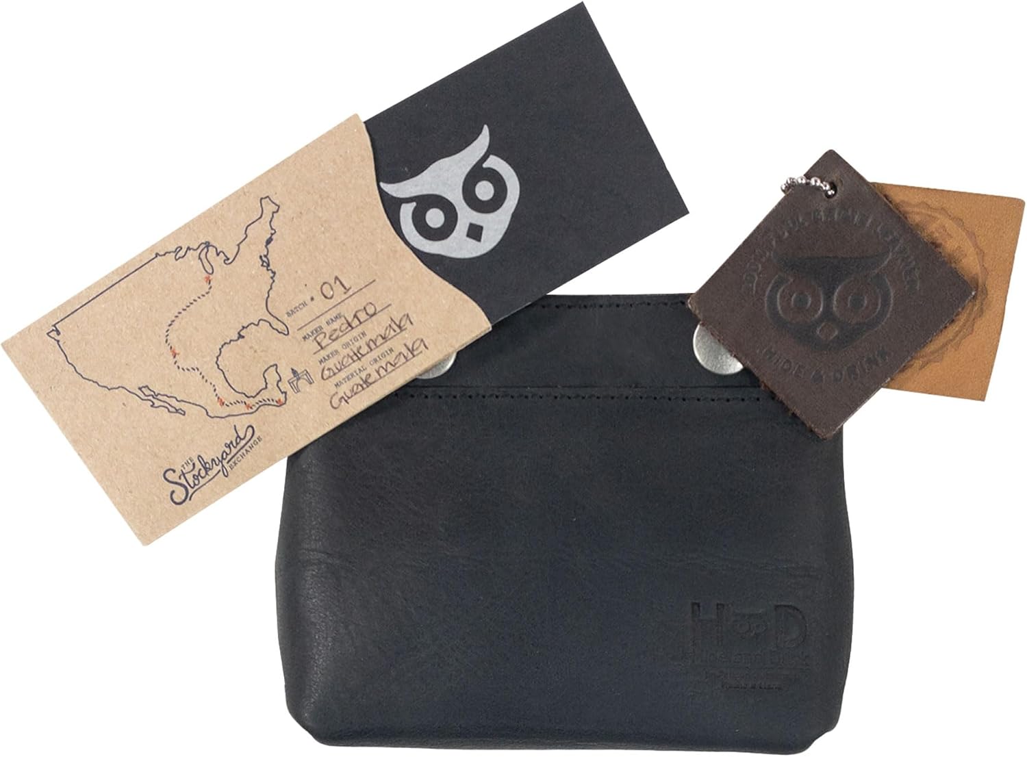 Hide & Drink, Leather Double Snap Pouch, Coin Purse, Cash & Card Holder, Cable Organizer, Makeup, Handmade (Charcoal Black)