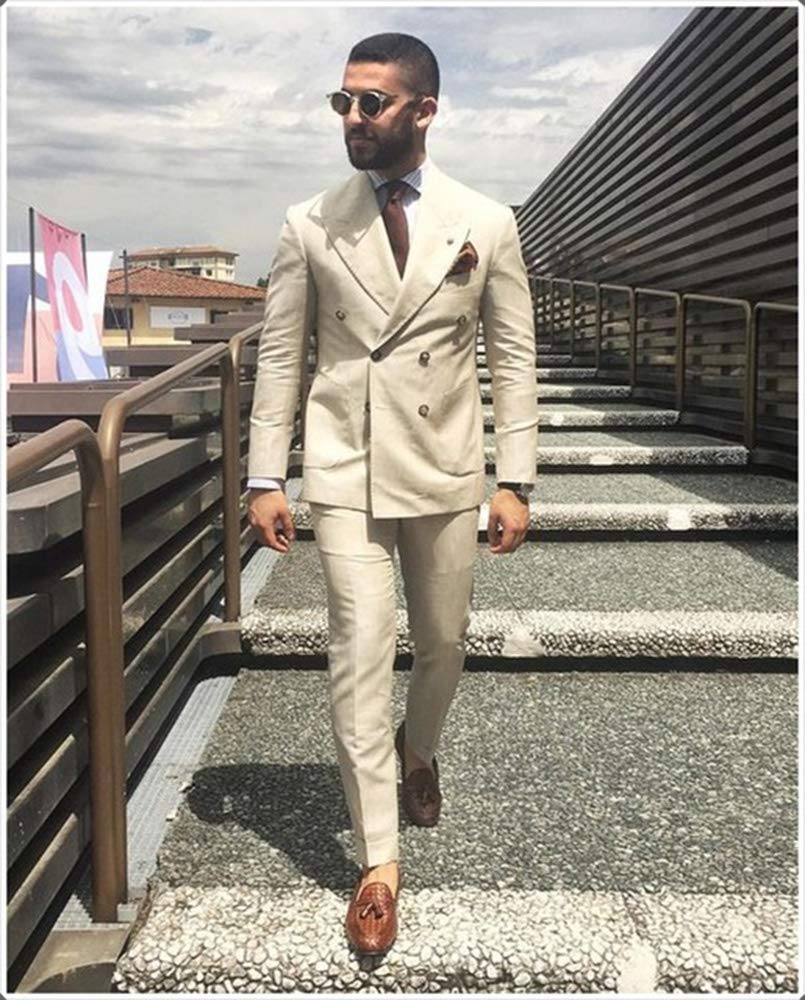 Uomo Completo Giacca Doppiopetto Pantaloni Risvolto con tacca per Matrimonio