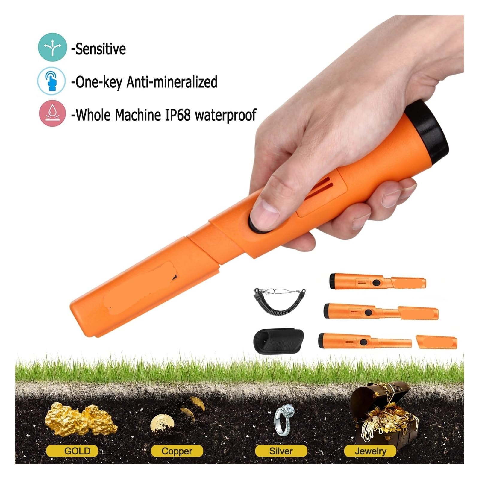 Détecteur de Métaux, Détecteur de métaux portatif TC-110 avec Tige positionnement et Protection Anti-Rayures(Oranje)