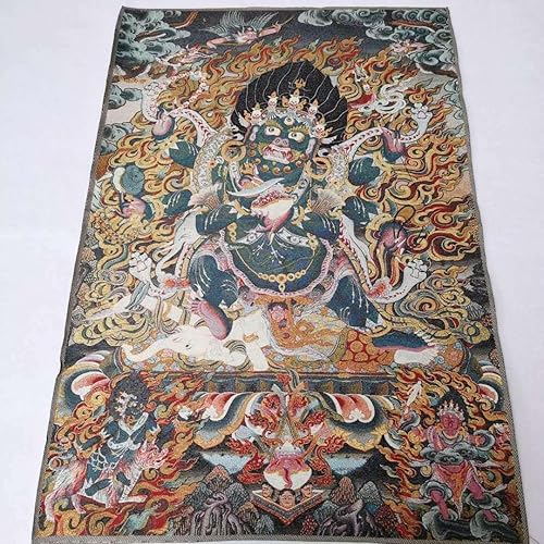 Miniatura 3 de Tapiz de seda bordado de budismo Tíbet Thangka de seda de 6 brazos Mahakala Wrathful Deity Tangka Fengshui para colgar en la pared para decoración