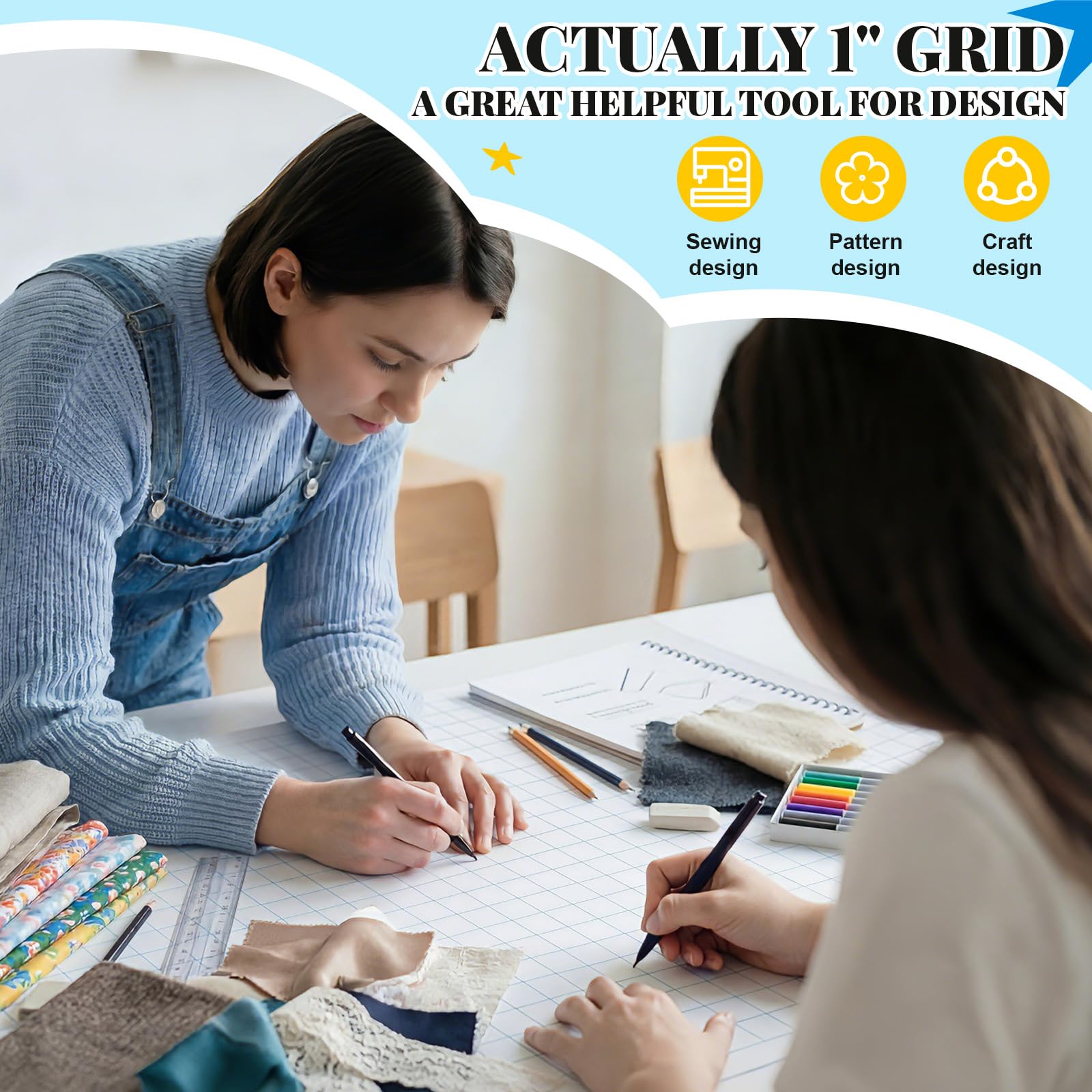 Jetec 2 rotoli di carta millimetrata, carta a quadretti grandi, rotolo di carta a griglia con griglia da 2,5 cm per casa, scuola, classe, forniture didattiche, regali per bambini, studenti, 19,7 x 60