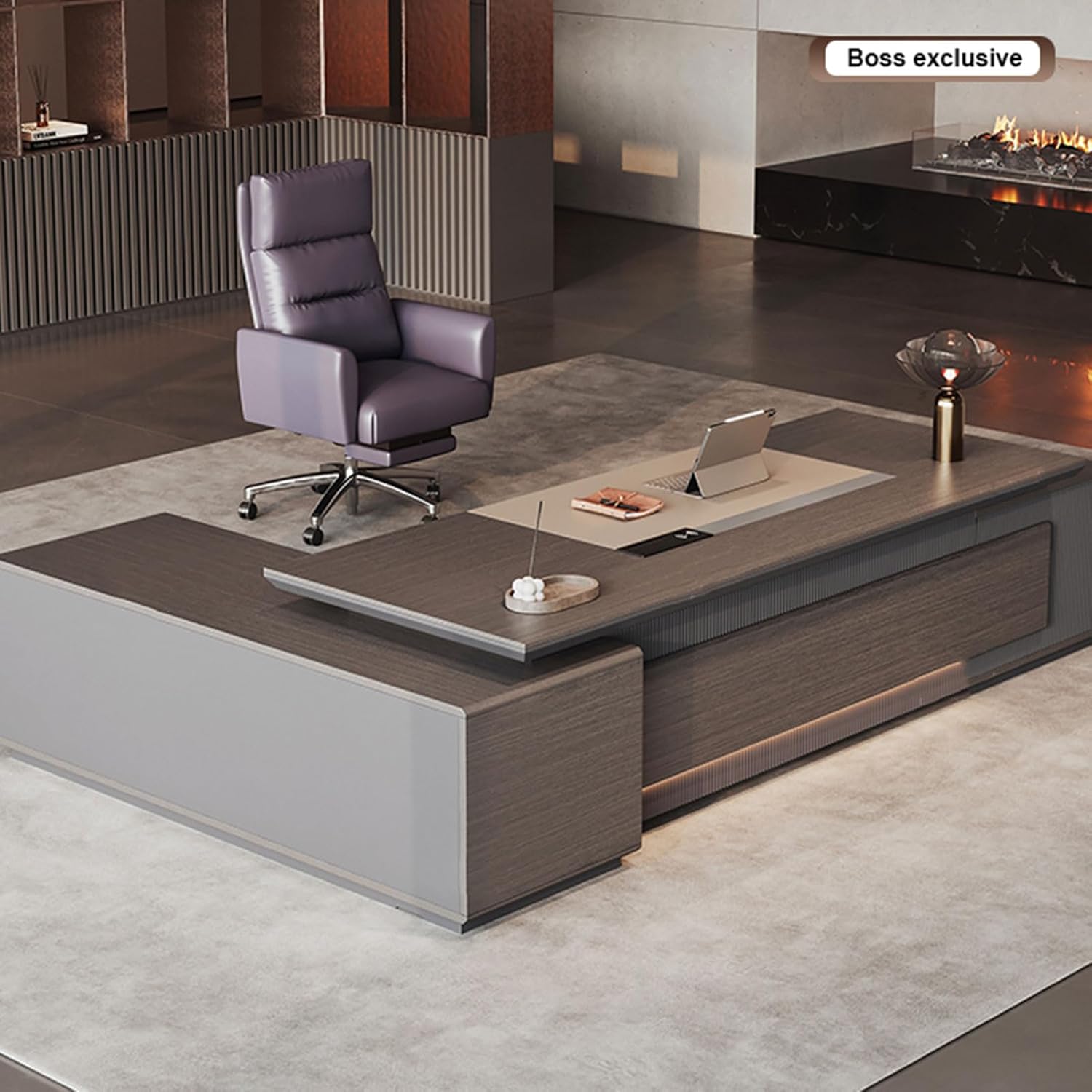 L-Shaped Executive Desk with File Cabinet, Office Desk with Storage Drawers, Computer Desk