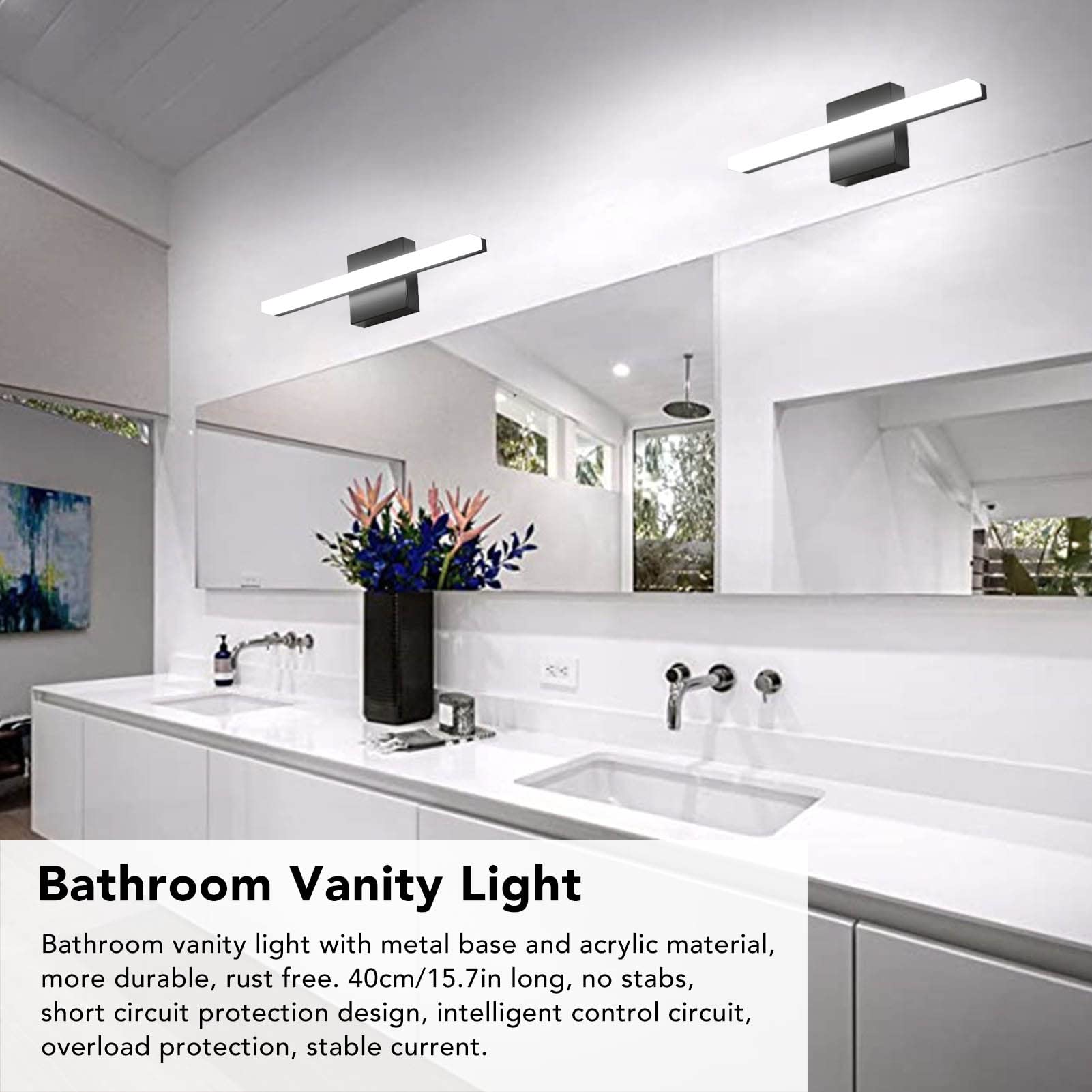 Focket Luci da Toeletta per Bagno, Lampada da Bagno a LED da 16 Pollici su Specchio 6000K Luce Bianca a Risparmio Energetico con Protezione da Cortocircuito per Armadietti a Specchio da Camera da