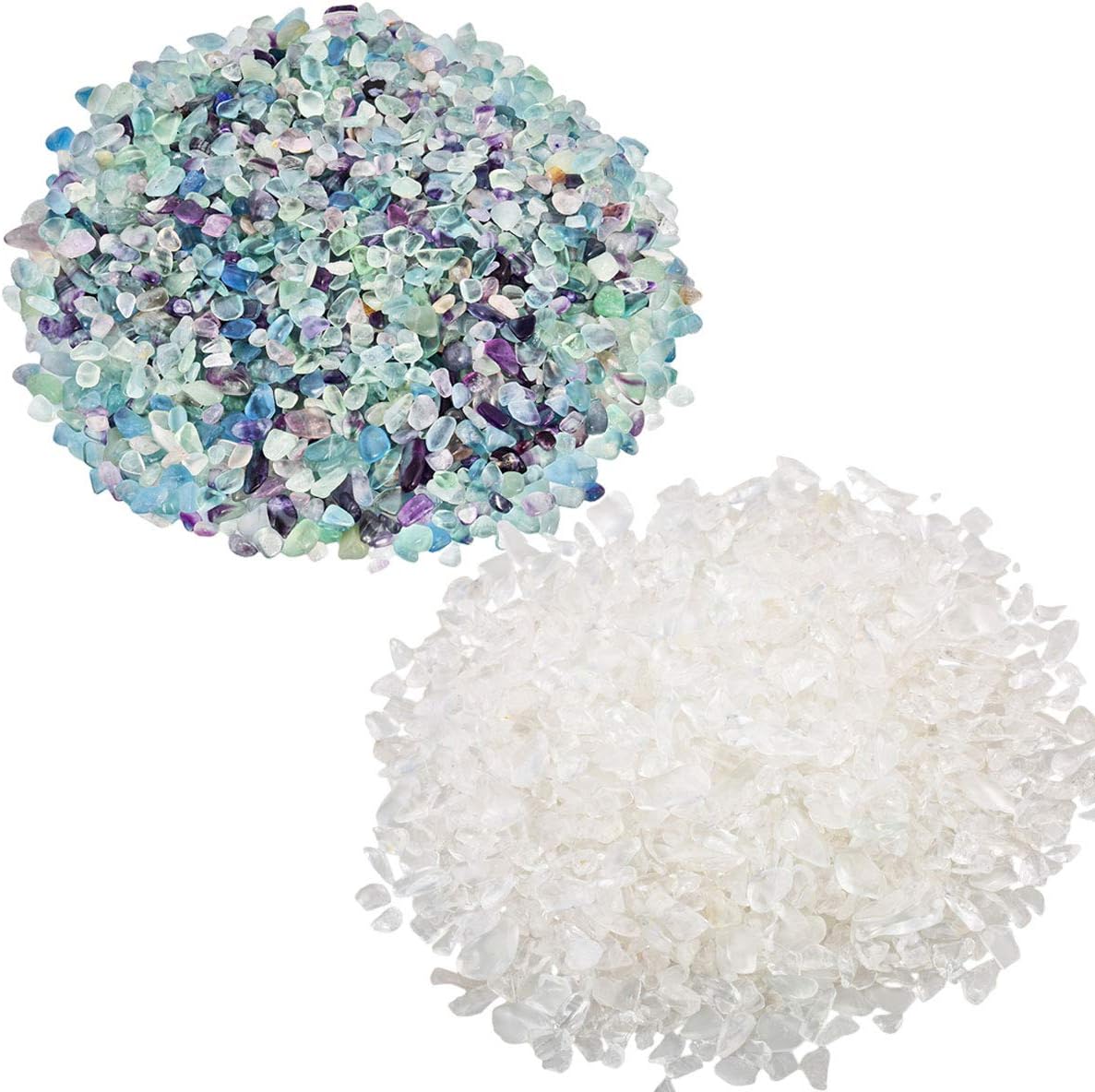 SUNYIK Pack of 2 Fluorite & Rock Quartz Tumbled Chips Stone Crushed Crystal Quartz Pieces Irregular Shaped Stones, 2 lbs (920g)
