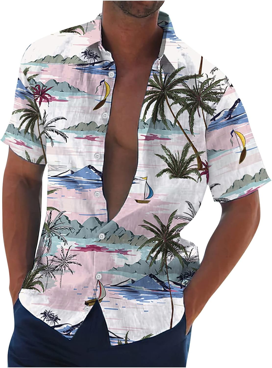 Ymosrh Men's Shirts Shirt for Men, Vintage Button Down Bowling Shirts Short Sleeve Summer Beach Shirt Shirts, M-4XL