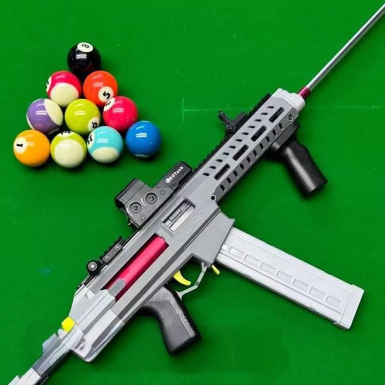 Pistolet kijowy do basenu, automatyczny pistolet do basenu Bezproblemowy precyzyjny strzał z regulacją odległości, kij do basenu dla miłośników bilardów (szary, typ B)