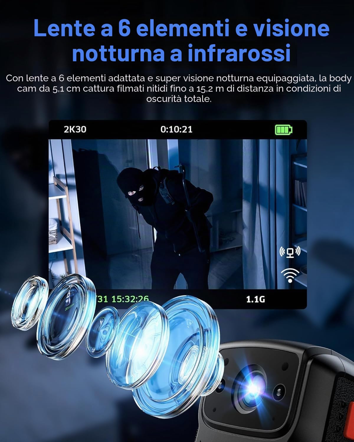 Body Cam 4K 40MP fotocamera corpo con registrazione audio e video, WLAN GPS Police Body Cam per le forze dell'ordine, IP65 impermeabile per corpo della polizia visione notturna con batteria da 4000