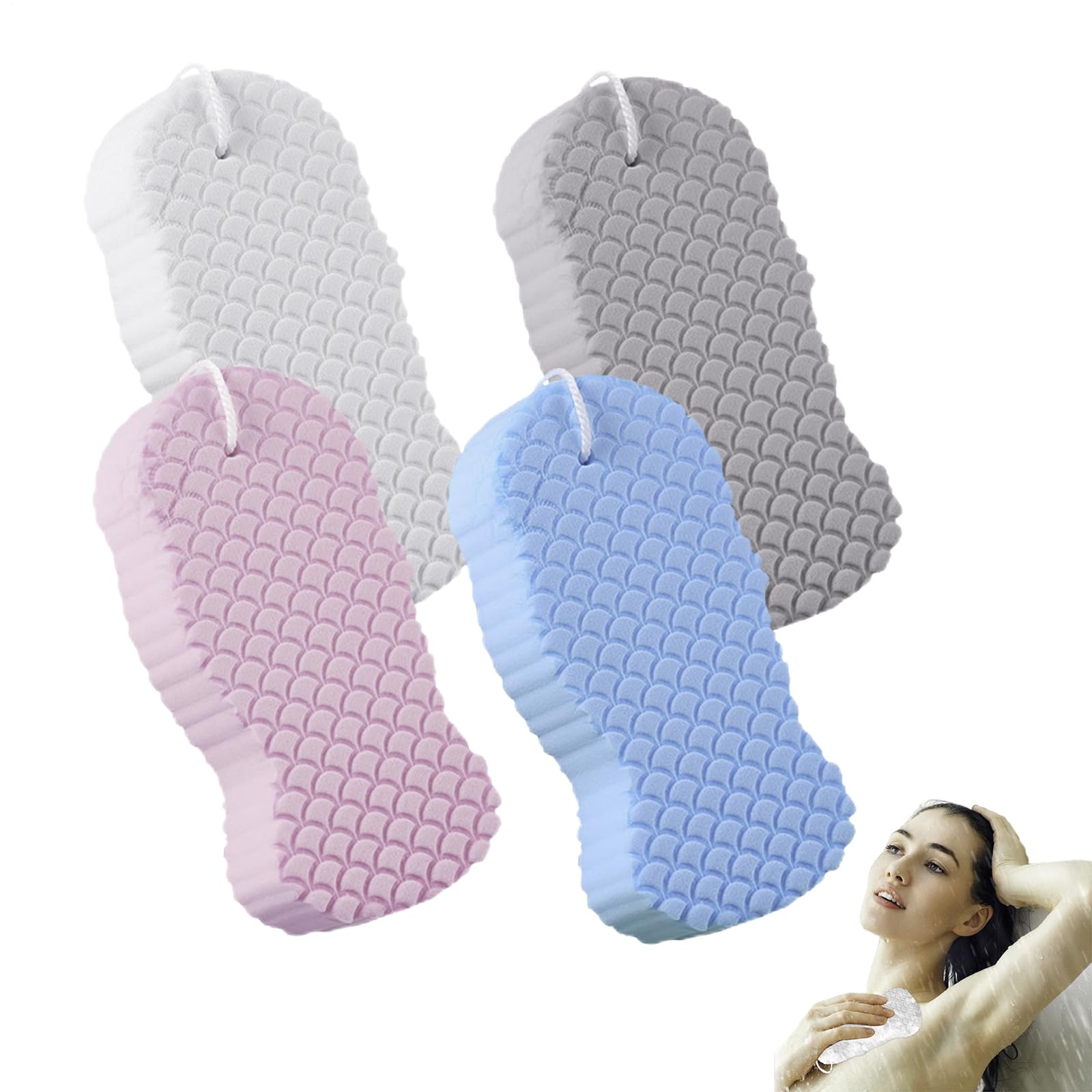 4pieces Magic Exfoliatings Sponge, Skin Exfoliatings Shower Sponge, Double Sided Soft Bath Sponges, 3D Body Shower Scrubber Sponges, Reusable Dead Skin Remover for Adults Kids