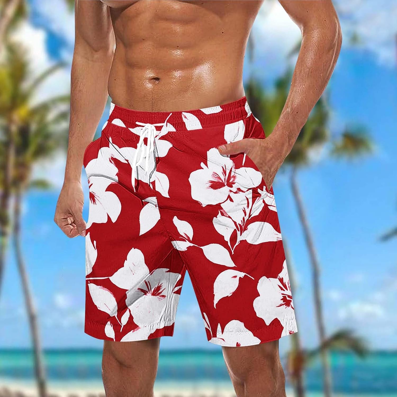 Hawaiian Beach Shorts for Men Summer Casual Troptical Graphic Board Short Quick Dry Swim Trunks Bathing Suit Pant