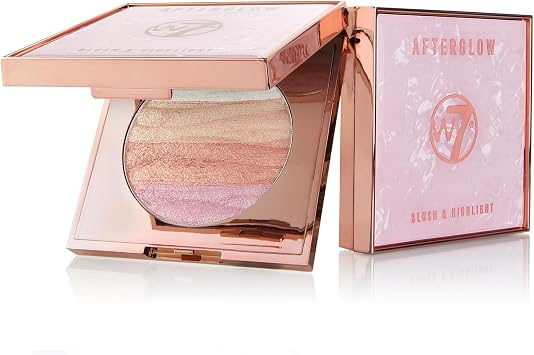 W7 Afterglow Blusher and Highlight Compact - Pink and Gold | Pressed Powder Compact, Glowing Radiant Finish