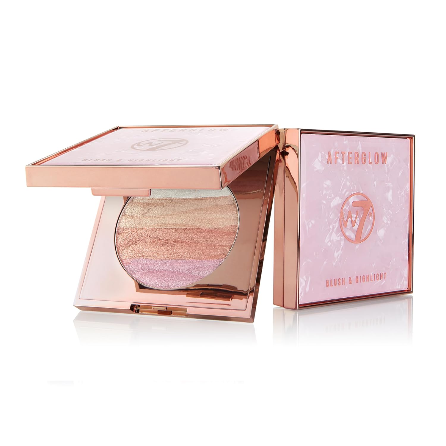 W7 Afterglow Blusher & Highlight Compact – Pink & Gold Glowing Pressed Powder Compact