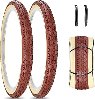 SIMEIQI 1 or 2 Pack Brown 26x2.125 Cruiser Beach Bike Tire Cream Wall with or Without 26x1.75/2.125 Inner Tubes for City Road Urban Bicycle Retro Tire