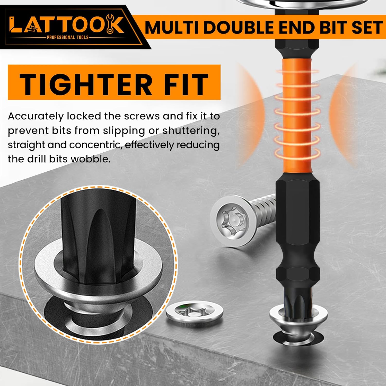 6-Pieces Multi-bit Screw Drivers, LATTOOK Double-Ended Bits with Magnetic, Impact-Rated Screwdriver Bits for Hex/Torx/Phillips/Slotted/Square, H4, H6, T10, T15, T20, T25, PH2, PH1, SL4, SL6, SQ1, SQ2