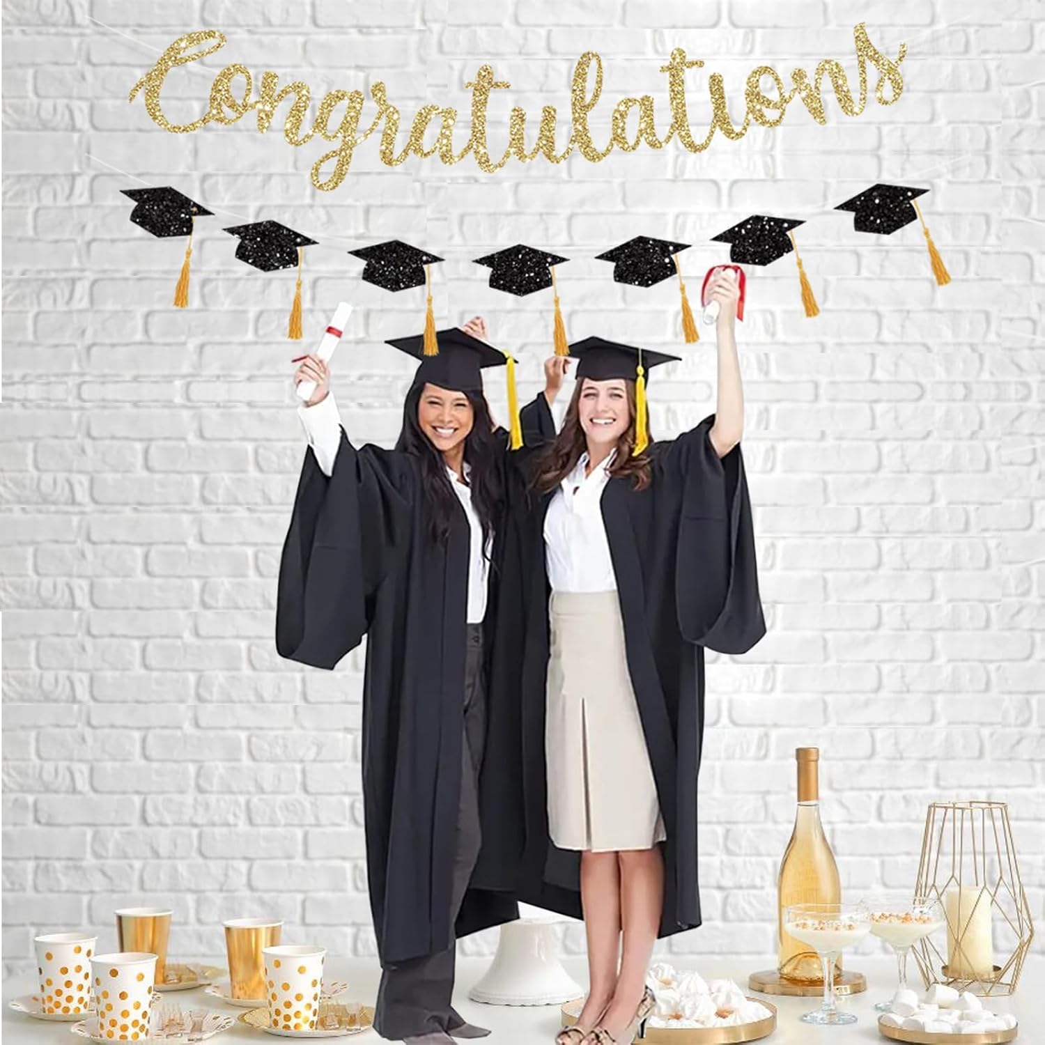 Pre Strung Congratulations Banner Graduation Decorations Class of 2026 Gold Glitter Congrats Grad with Tassel Party Decor College High School Favors Black NO DIY - Image 4