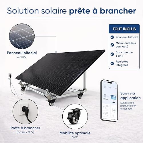 KELI - Connected Autonomous Solar Kit - Ready to Plug and Play Solution - Full Black Katezer Panel - Easy Installation - Production Monitoring - 3 Installation Types - Floor, Wall, Balcony (KIT DOUBLE - 3