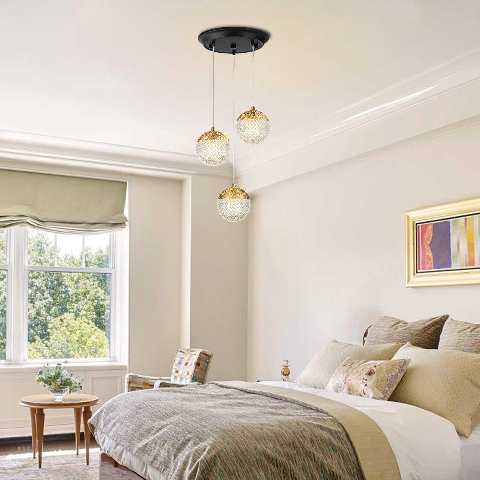 Suspension Luminaire 3 lampes,G9 luminaire plafonnier 3 spot LED,Lampe suspendue Éclairage moderne Chandelier globe réglable pour la maison Cuisine Chambre à coucher Salon Salle à manger,doré